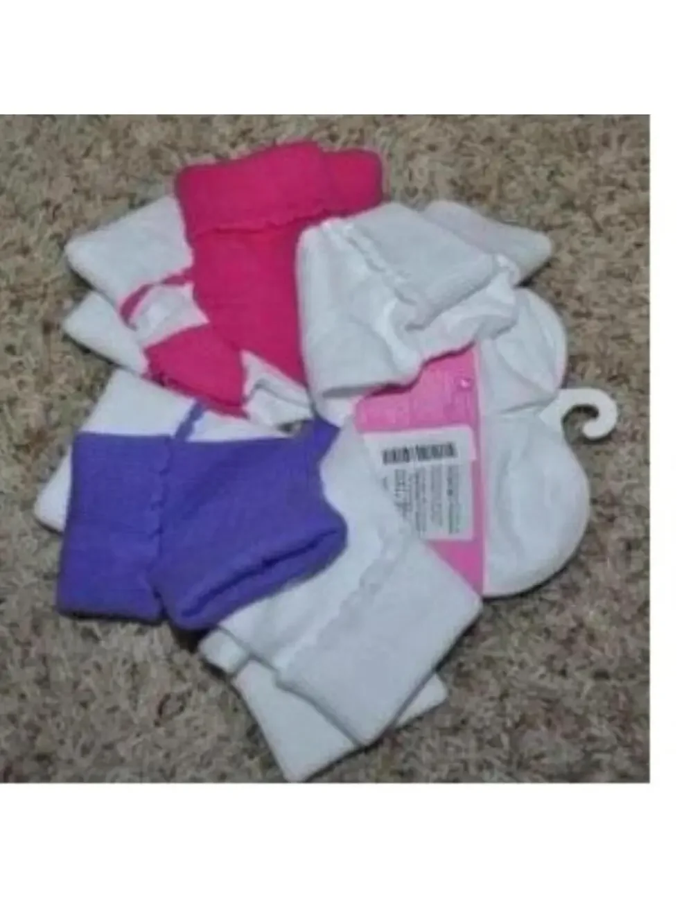 Girls Gildan Ankle Socks 6 Pair White Pink sz 10.5 to 4 Cuffed Cotton Blend